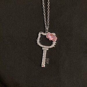 Hello Kitty Pink Crystal Key Necklace. NWOT. 24” 925 chain. Super Sparkly.
